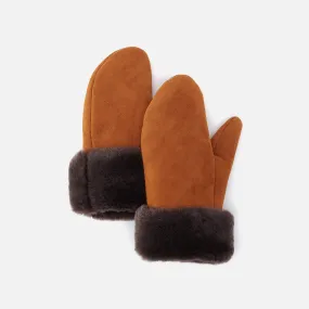 Suede Gold Snug Sheepskin Mitten in Aston Leather - Medium