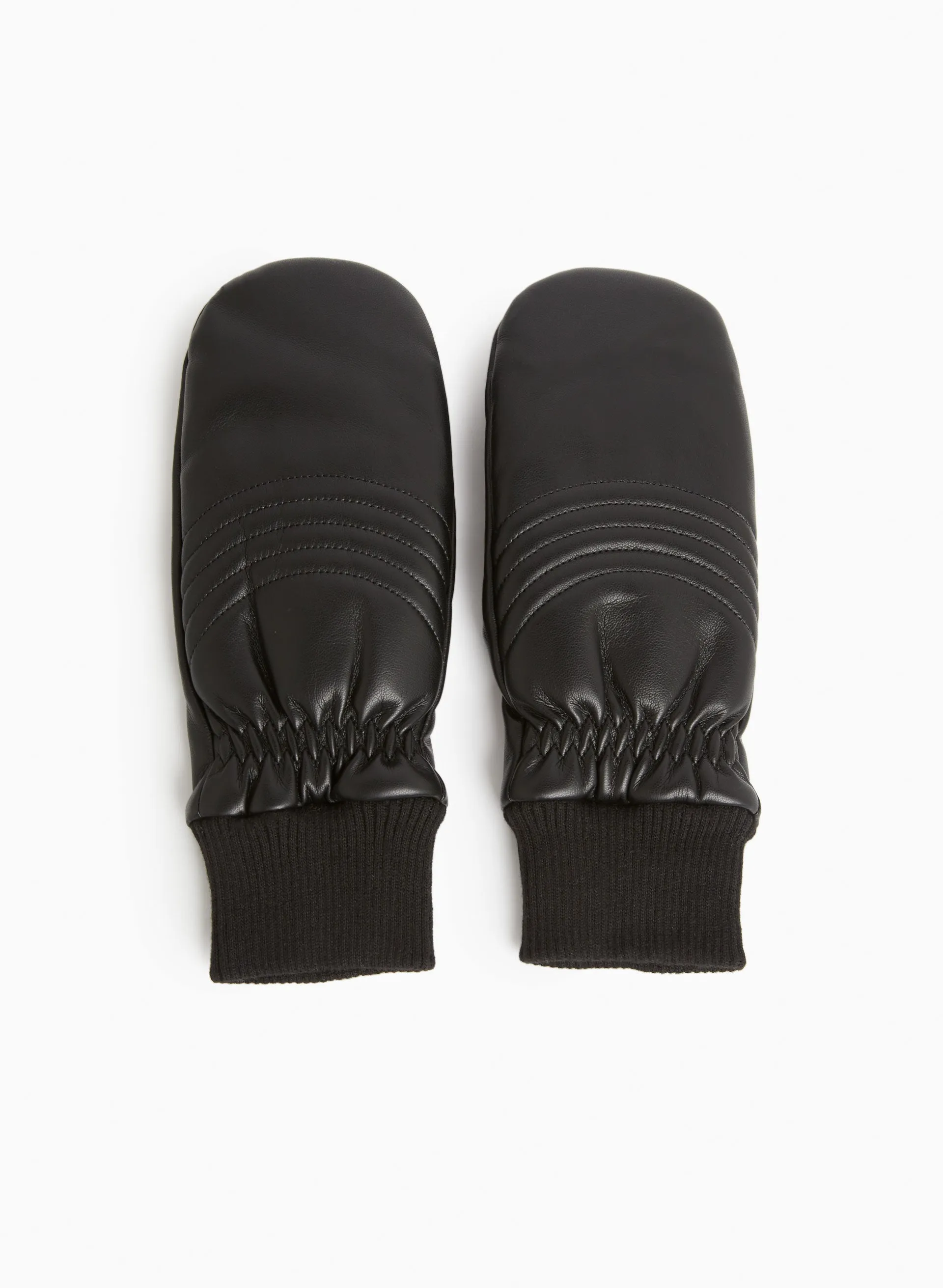 Vegan Leather Ribbed Mittens