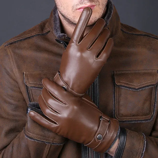 Winter fashion Luxury Genuine Leather Men's Gloves - Coffee/Black/Brown