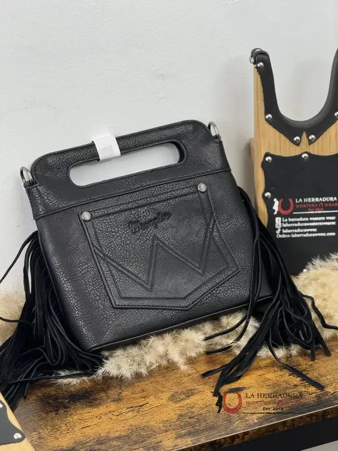 WRANGLER BLACK STITCHED LEATHER HAND BAG NUEVO