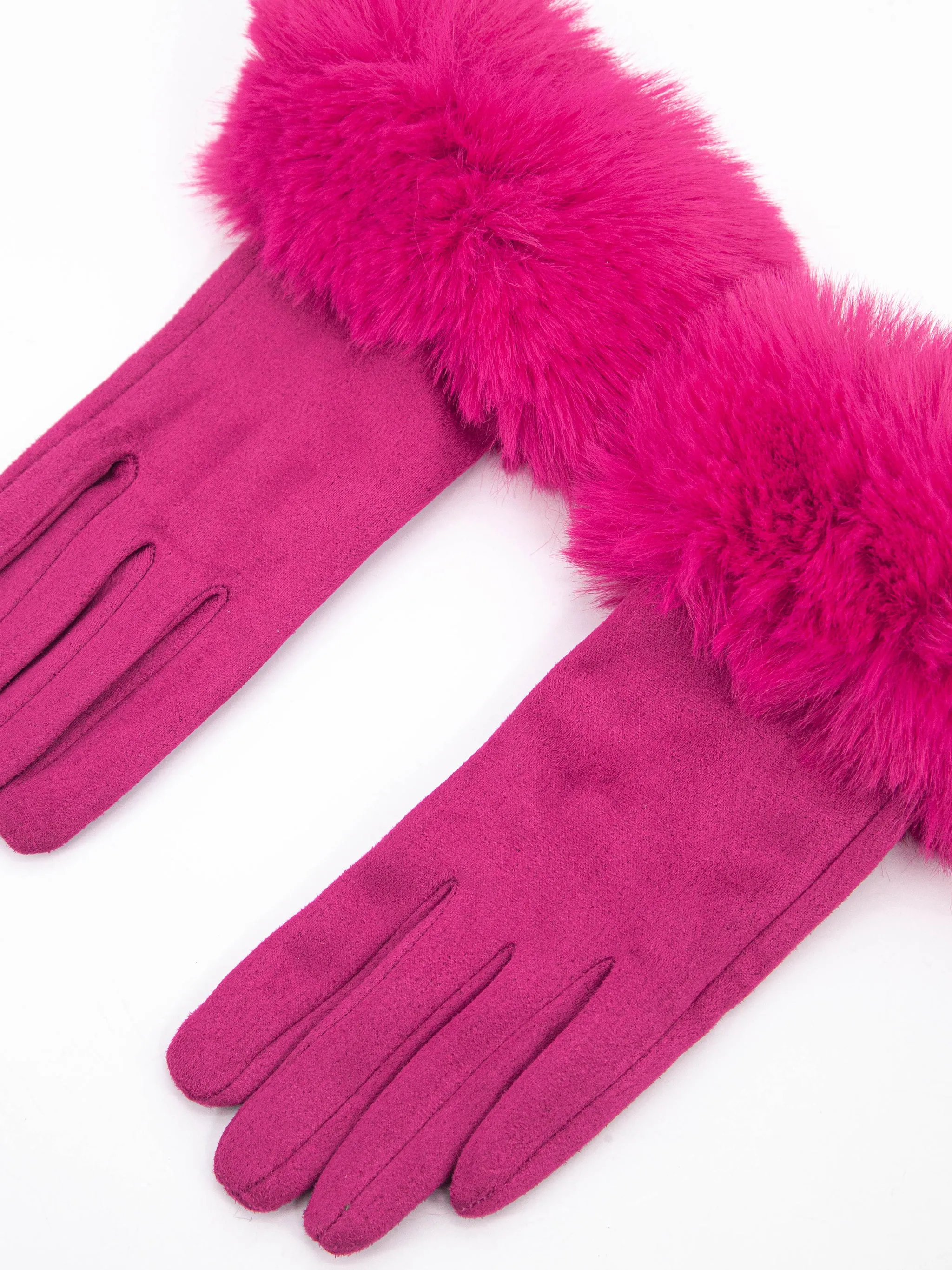 Zara Faux Fur Cuff Gloves - Fuchsia, Velvet