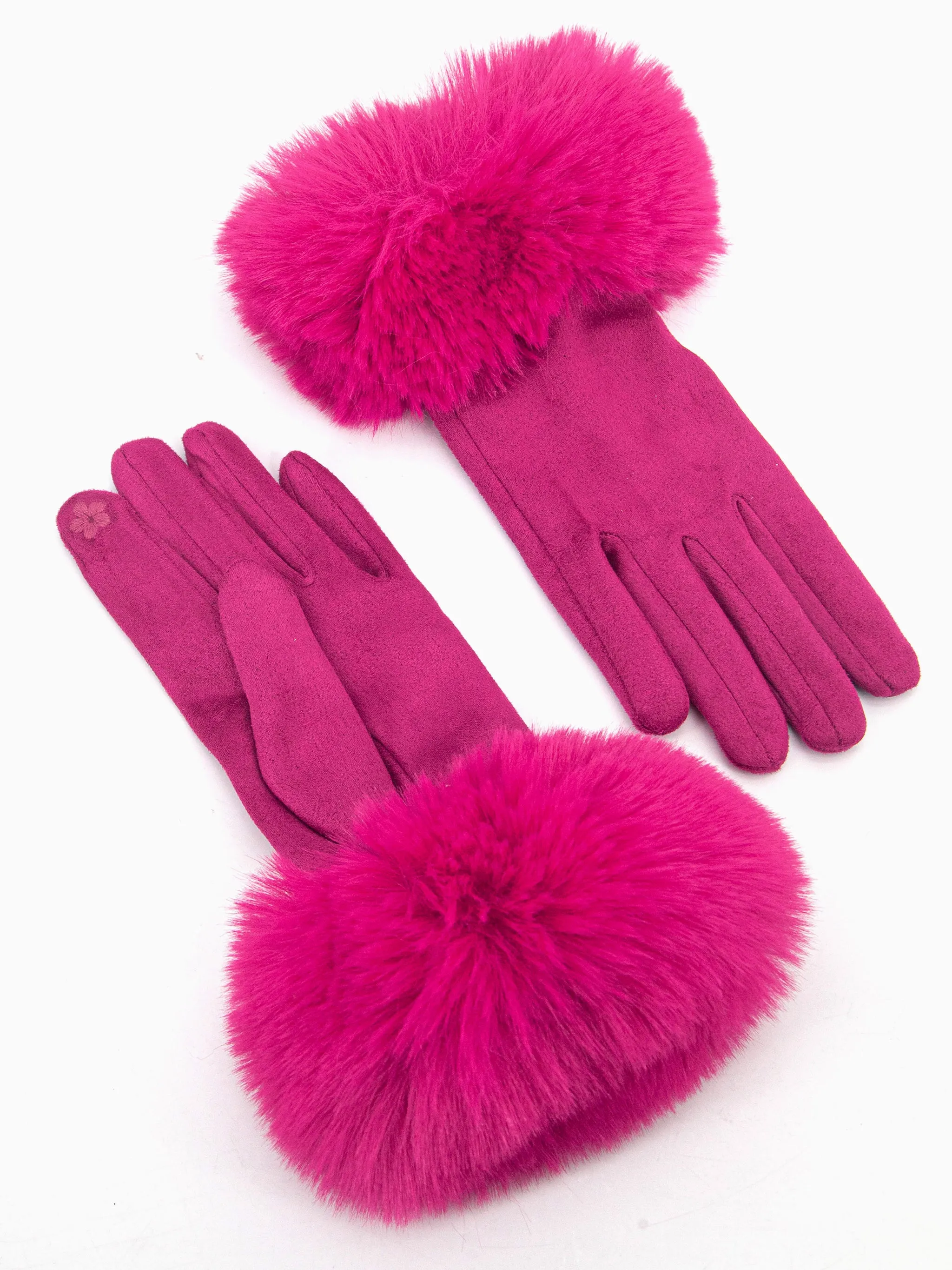 Zara Faux Fur Cuff Gloves - Fuchsia, Velvet