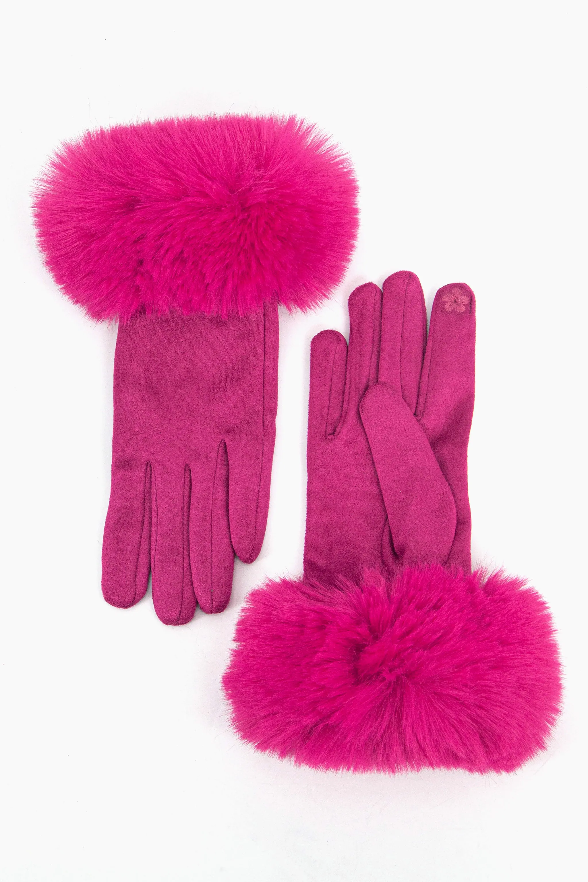 Zara Faux Fur Cuff Gloves - Fuchsia, Velvet