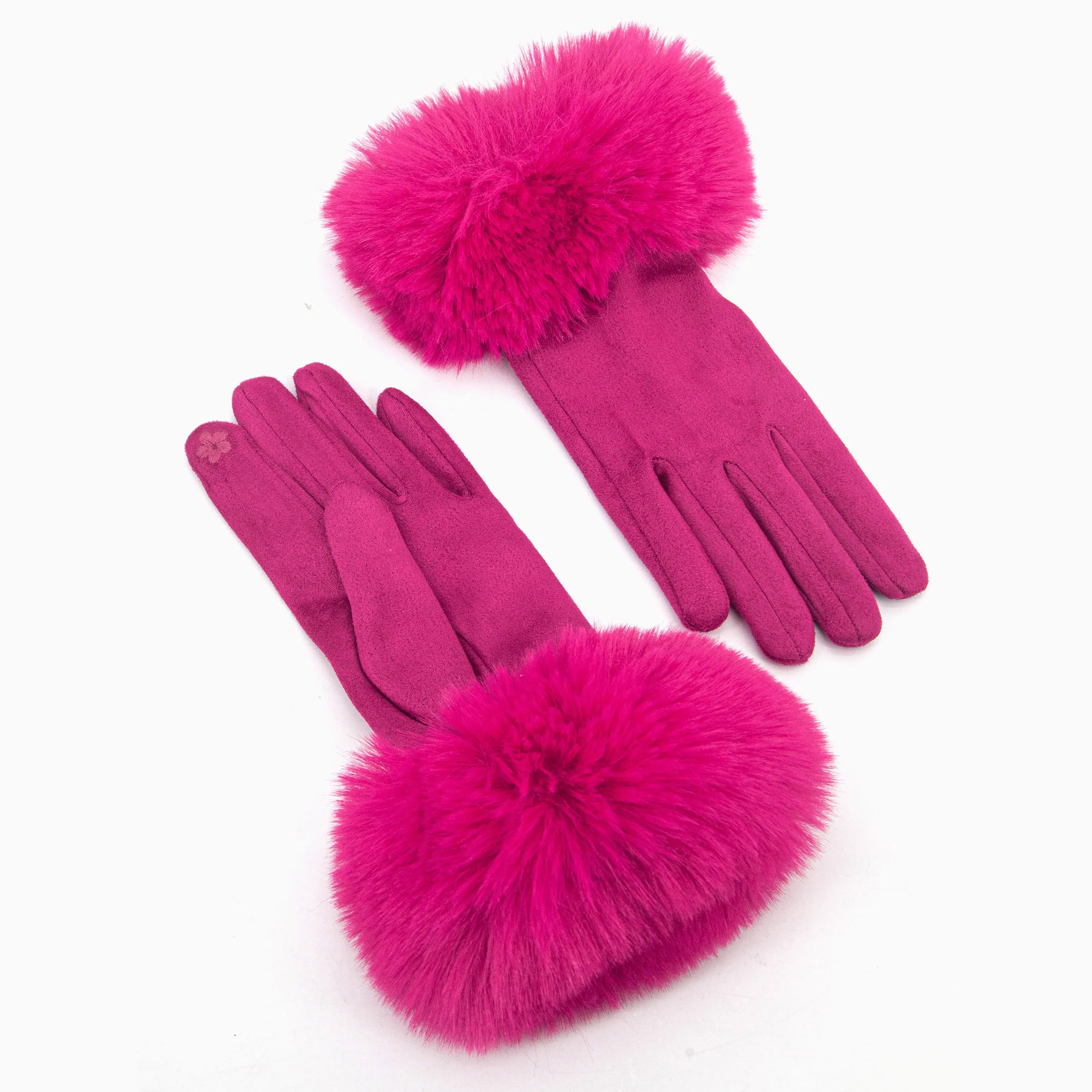 Zara Faux Fur Cuff Gloves - Fuchsia, Velvet