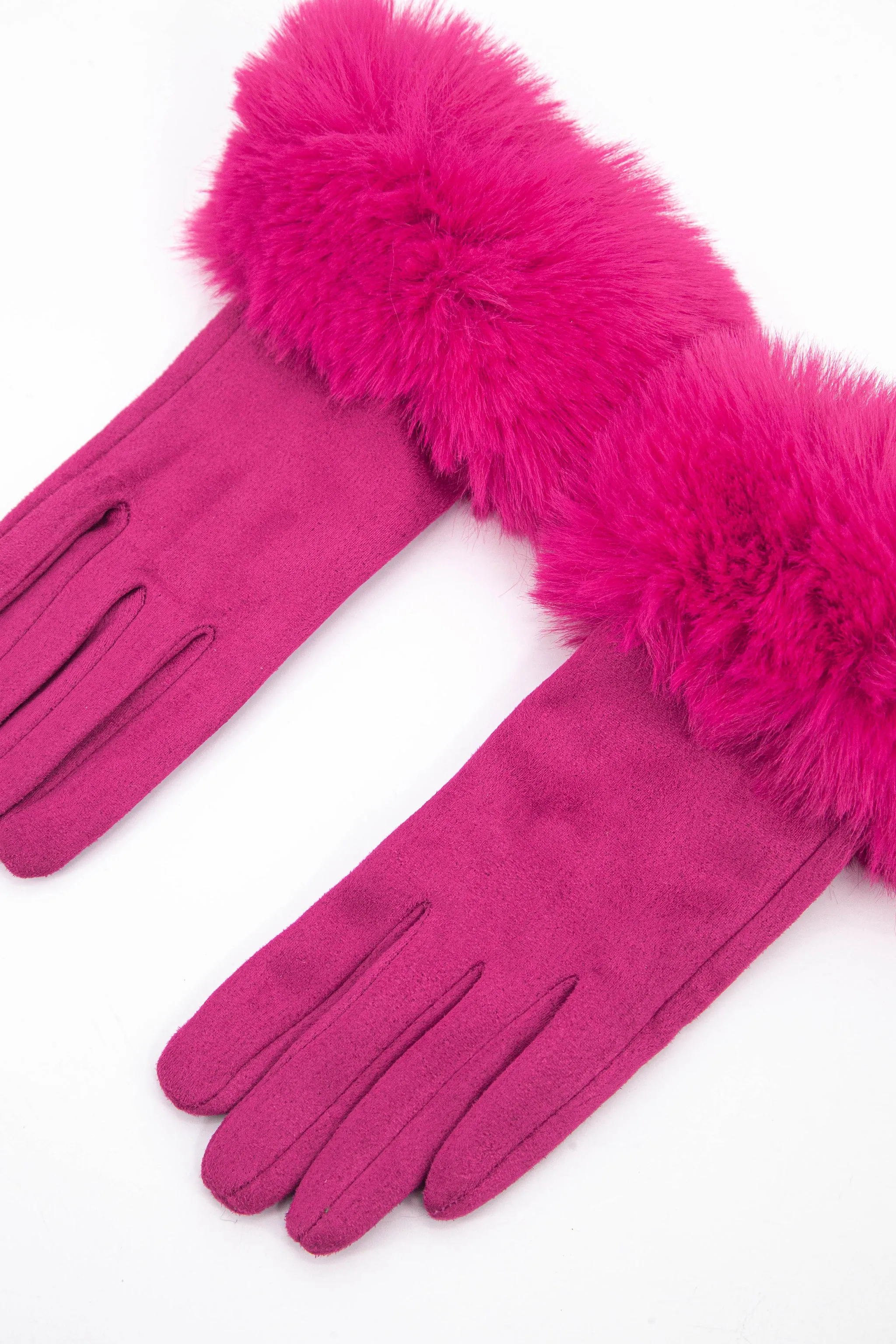 Zara Faux Fur Cuff Gloves - Fuchsia, Velvet