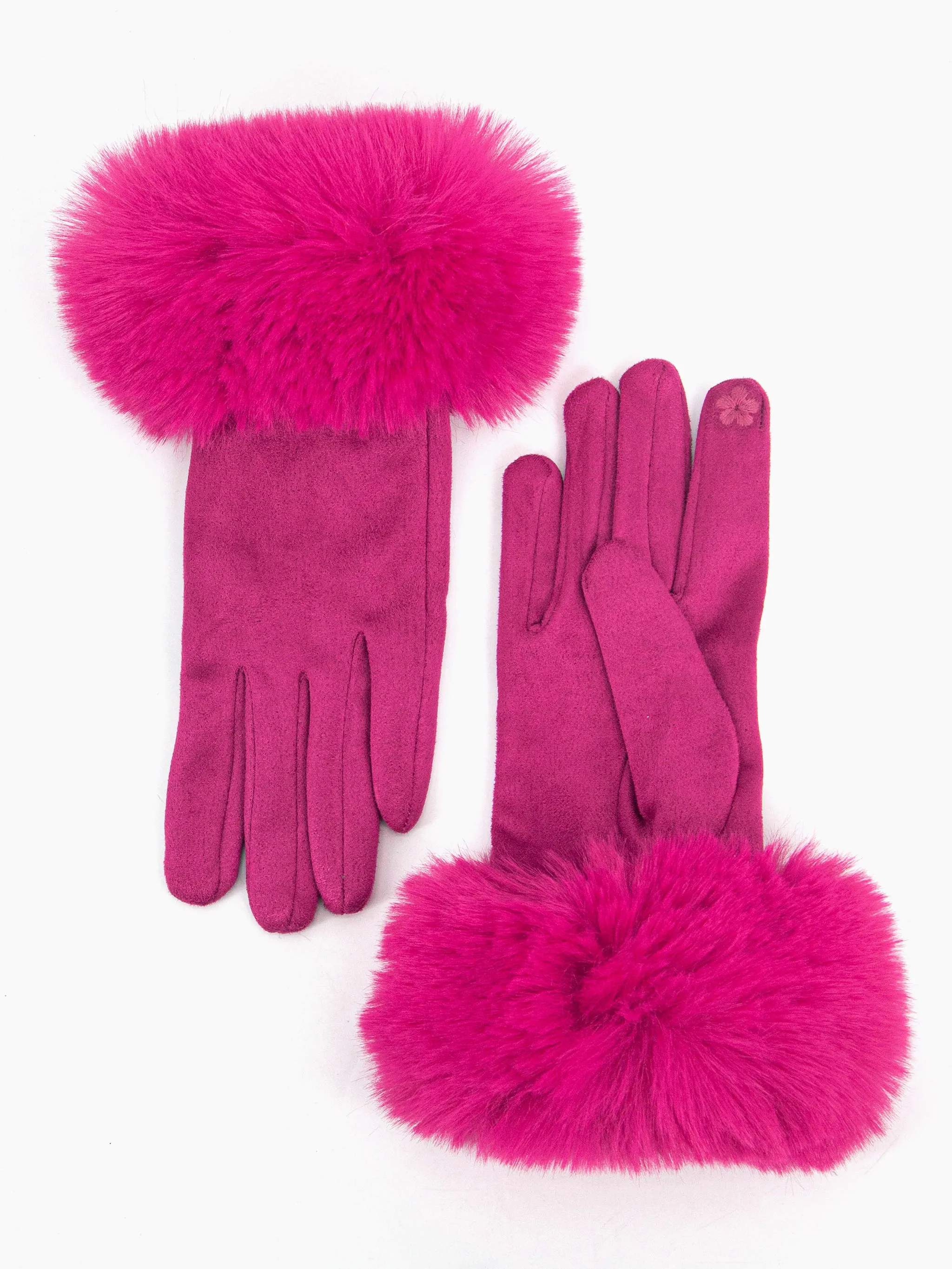 Zara Faux Fur Cuff Gloves - Fuchsia, Velvet