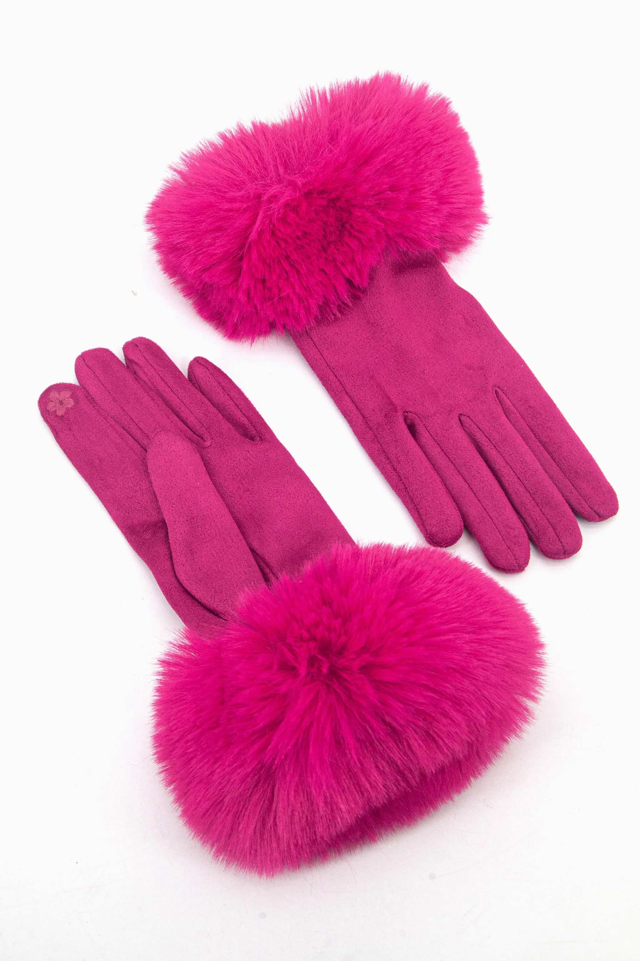 Zara Faux Fur Cuff Gloves - Fuchsia, Velvet