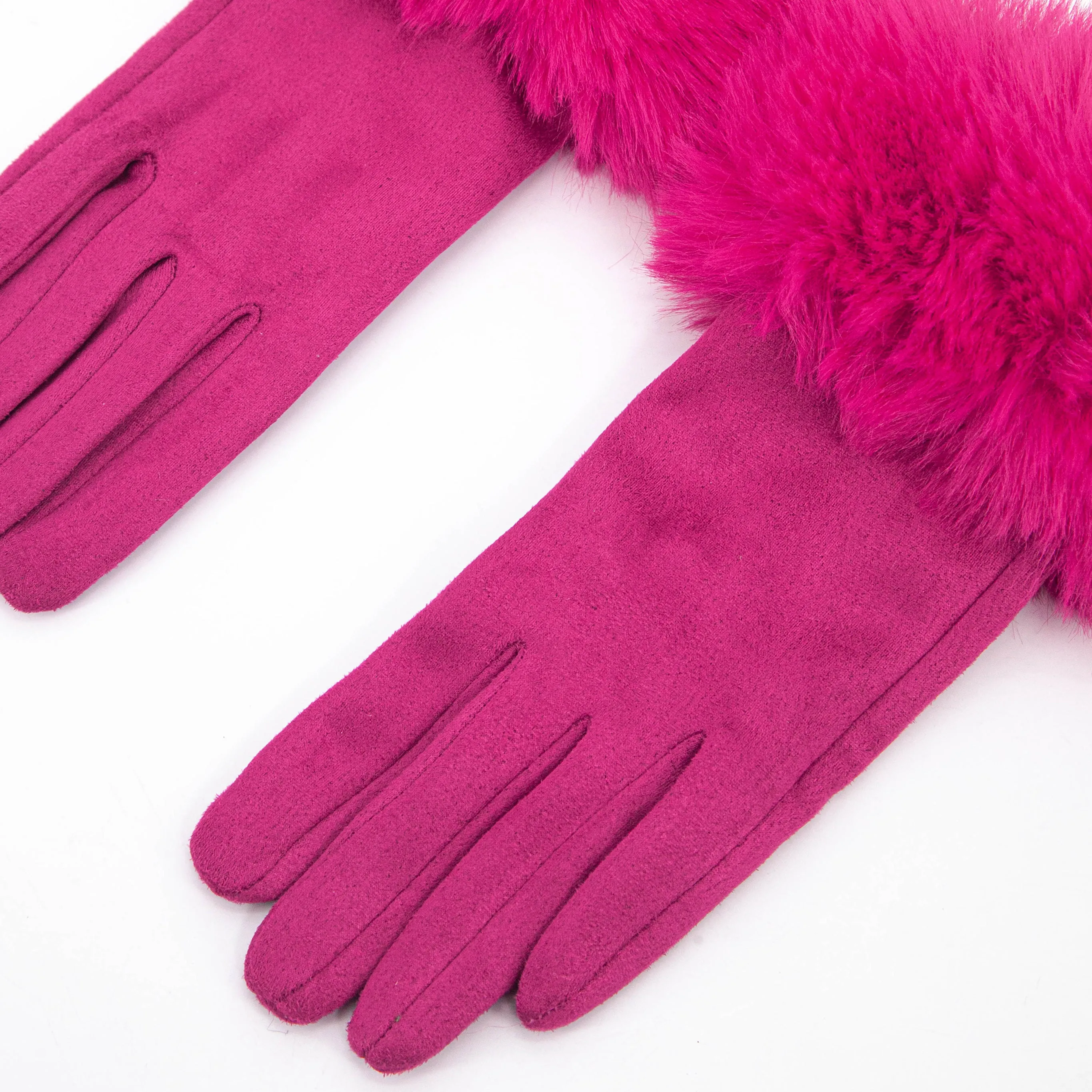 Zara Faux Fur Cuff Gloves - Fuchsia, Velvet