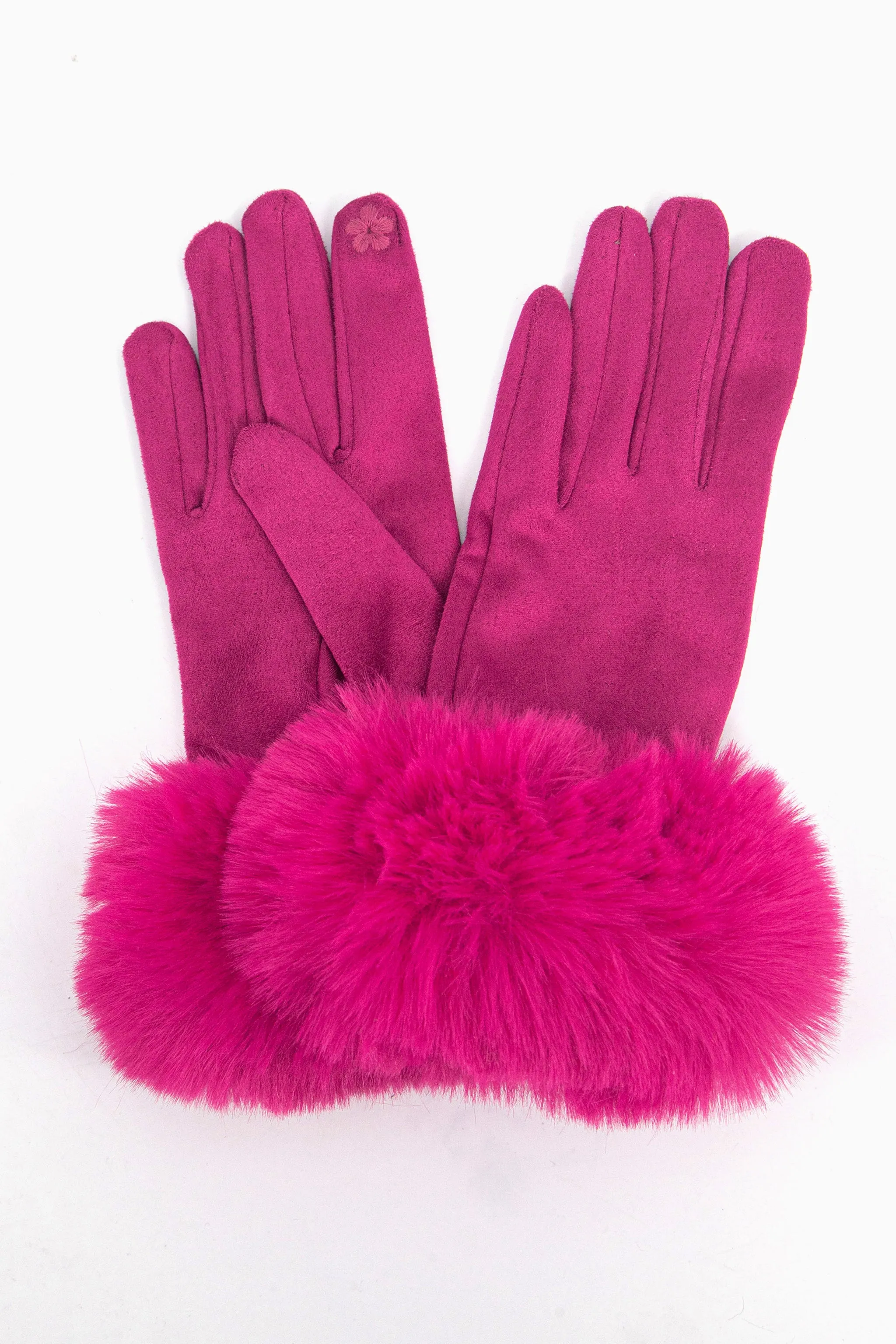 Zara Faux Fur Cuff Gloves - Fuchsia, Velvet