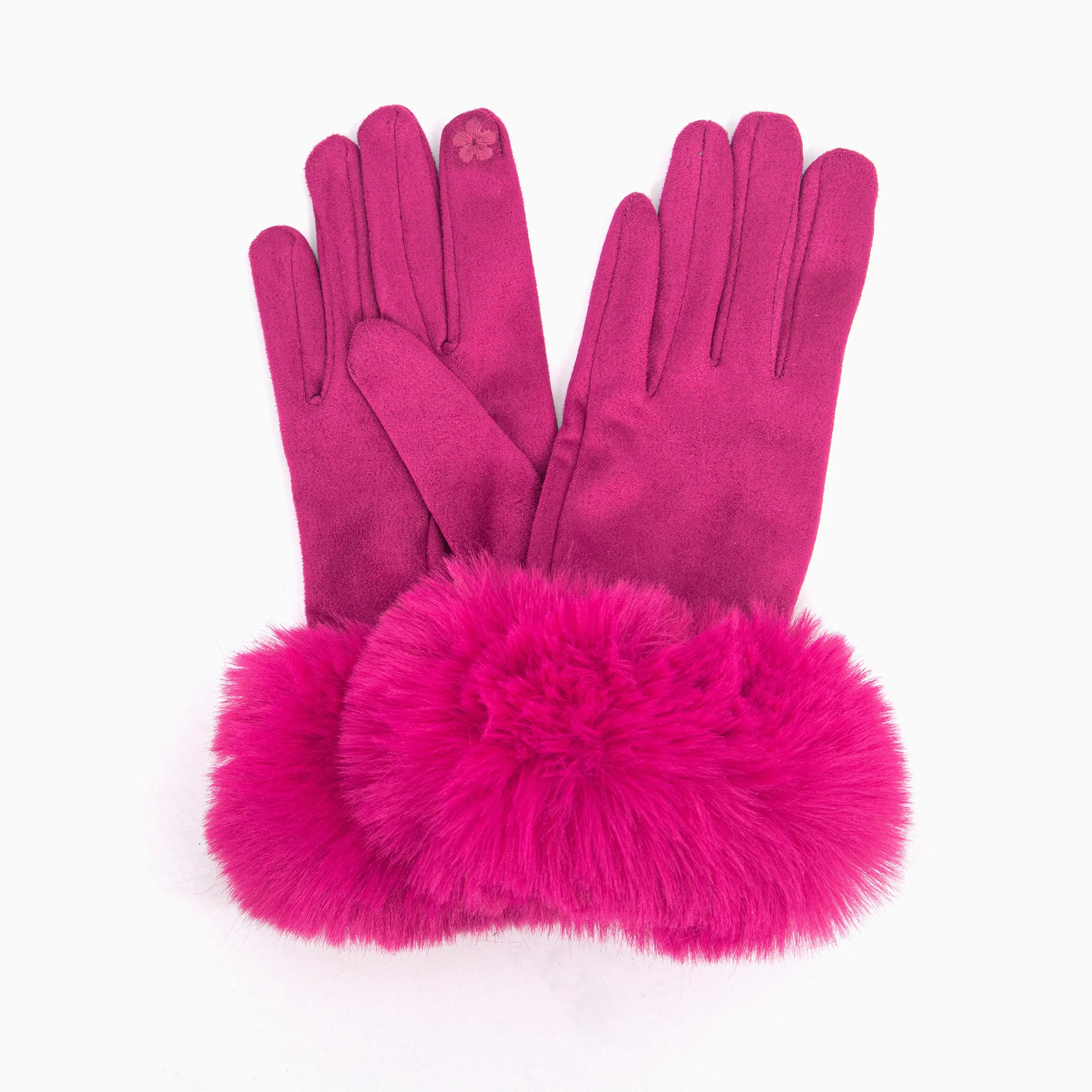 Zara Faux Fur Cuff Gloves - Fuchsia, Velvet