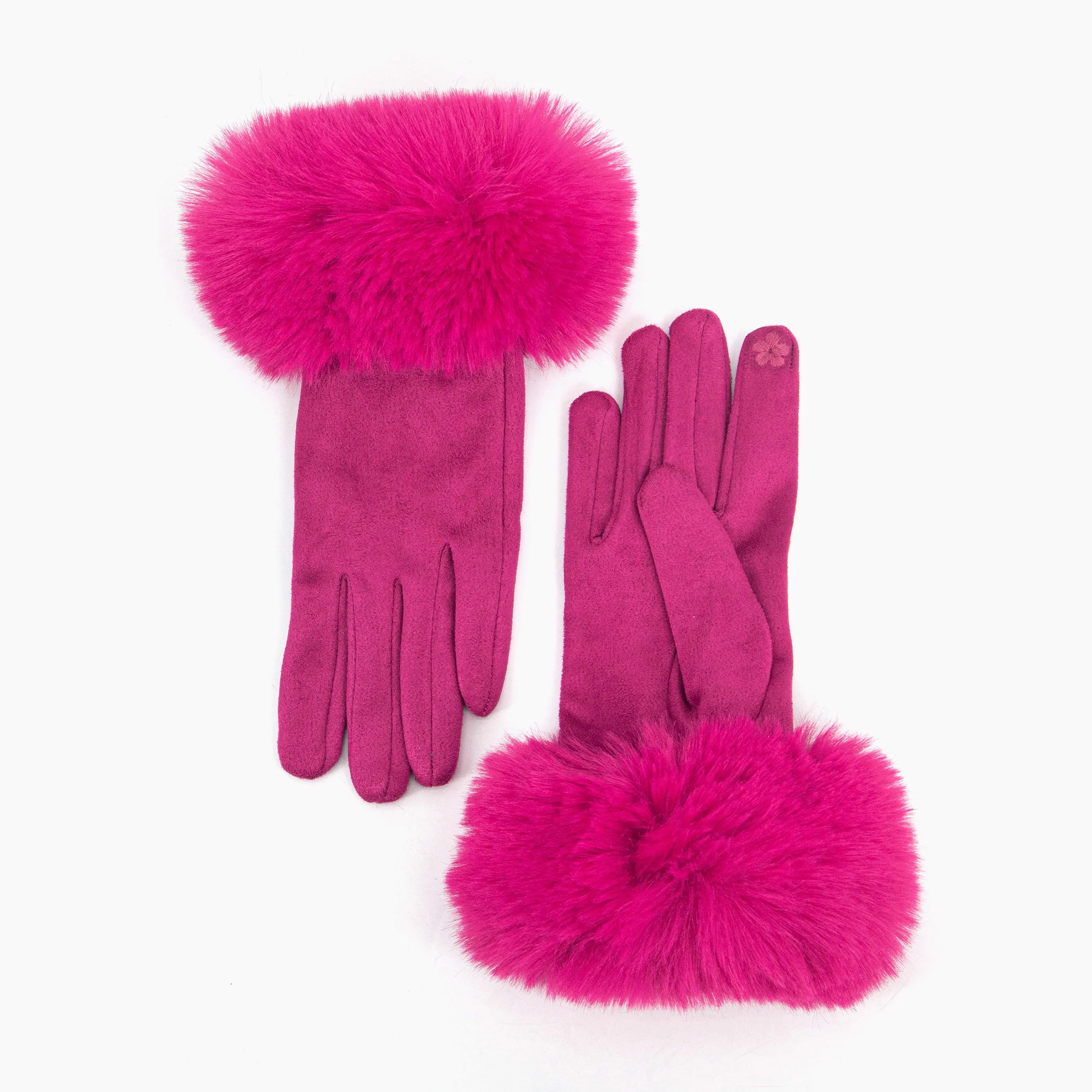 Zara Faux Fur Cuff Gloves - Fuchsia, Velvet